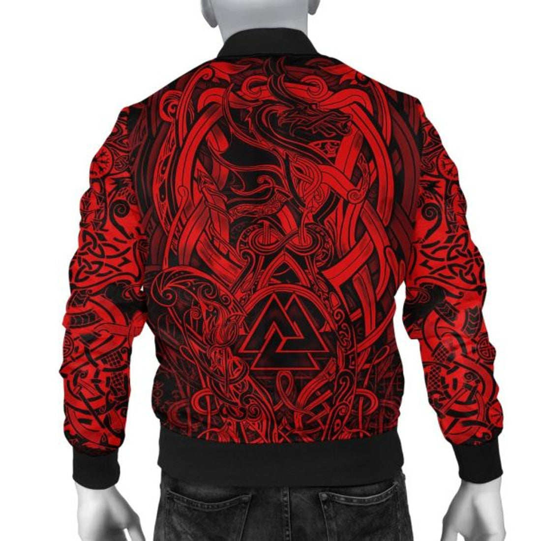 FUNSTUFFPRINT Bomber Jacket - Valknut and Dragon Tattoo Red 3D Bomber Jacket