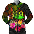 FUNSTUFFPRINT Bomber Jacket Vanuatu Polynesian - Hibiscus and Banana Leaves - Summer Hibiscus 3D Bomber Jacket