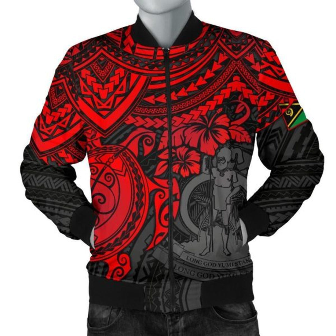 FUNSTUFFPRINT Bomber Jacket Vanuatu Polynesian - Red Turtle 3D Bomber Jacket