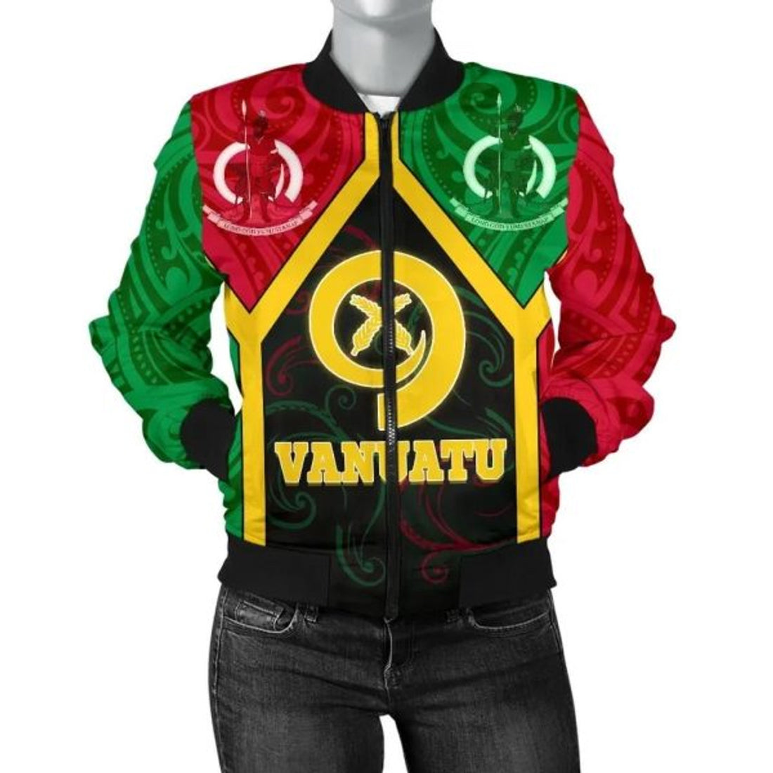 FUNSTUFFPRINT Bomber Jacket Vanuatu Polynesian - Vanuatu Flag and Coat Of Arms 3D Bomber Jacket
