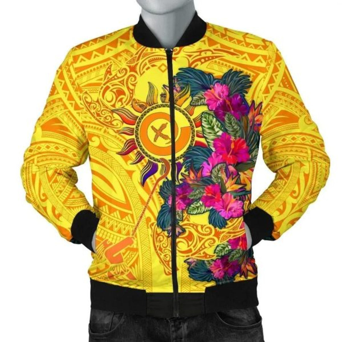 FUNSTUFFPRINT Bomber Jacket Vanuatu - Vanuatu Symbols With Hibiscus 3D Bomber Jacket