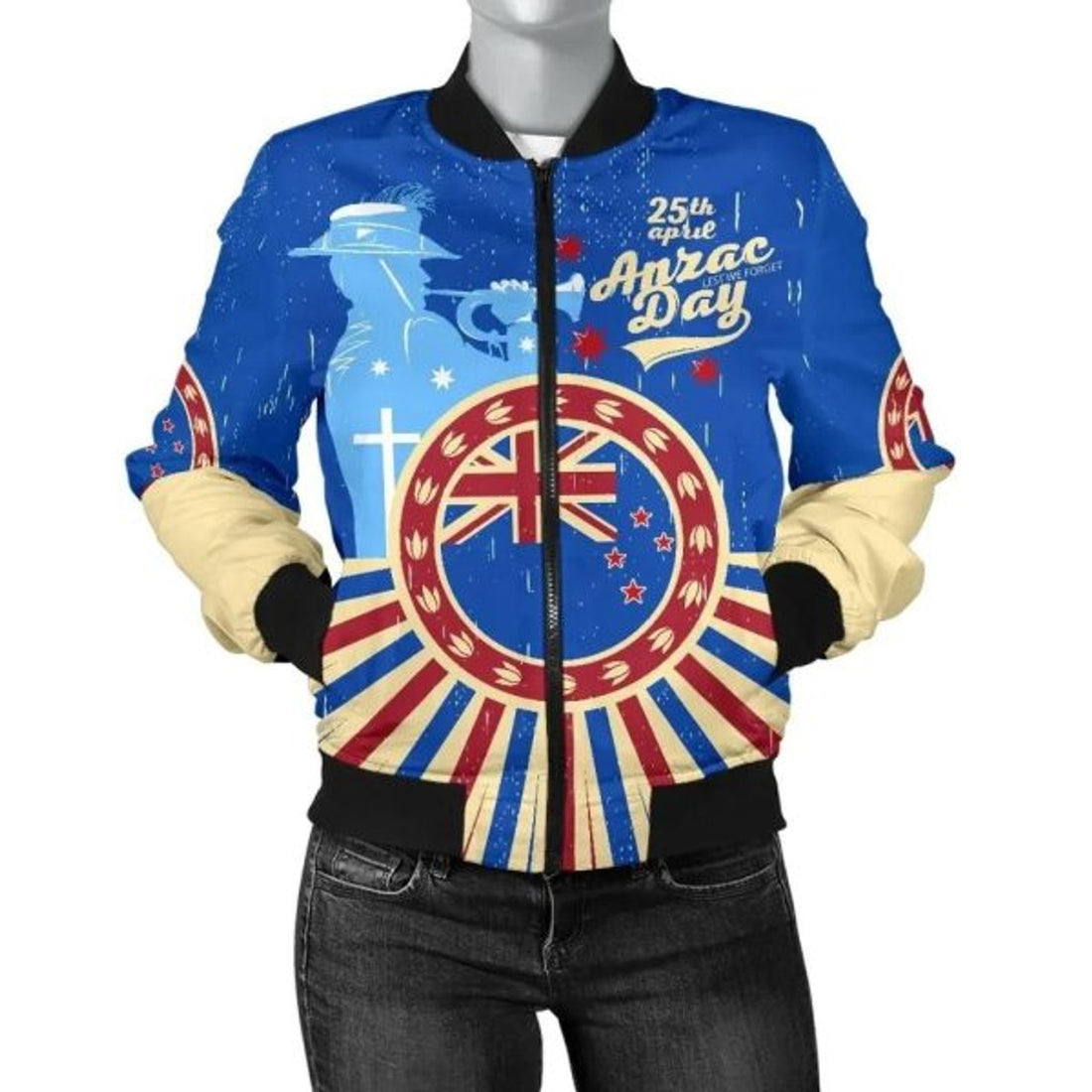 FUNSTUFFPRINT Bomber Jacket Vintage Style - Happy New Zealand Anzac Day 3D Bomber Jacket