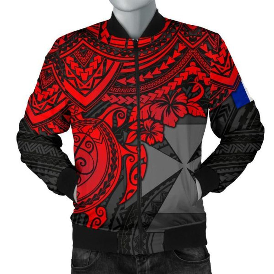 FUNSTUFFPRINT Bomber Jacket Wallis and Futuna Polynesian - Red Turtle 3D Bomber Jacket