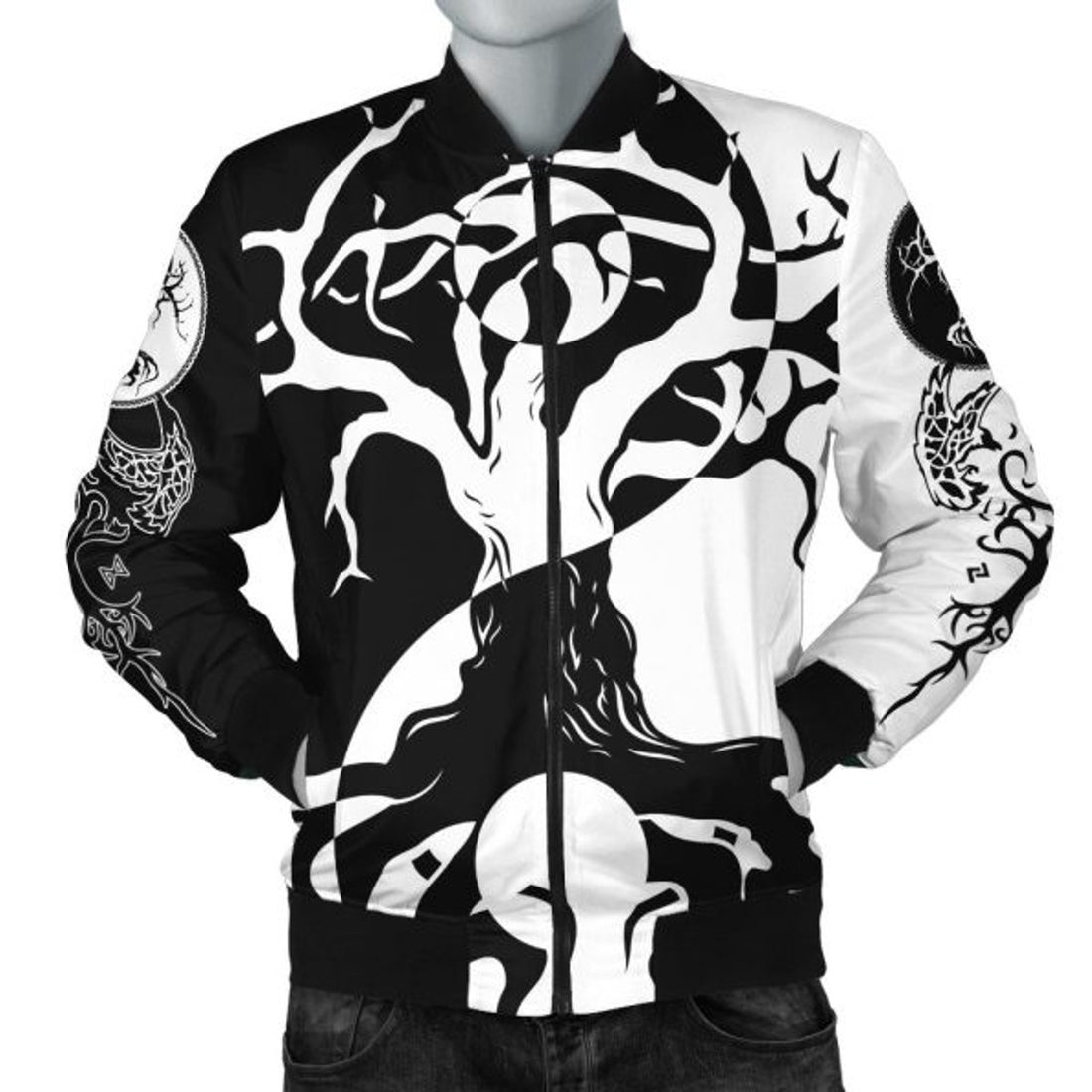 FUNSTUFFPRINT Bomber Jacket - Ying Yang Celtic Tree 3D Bomber Jacket