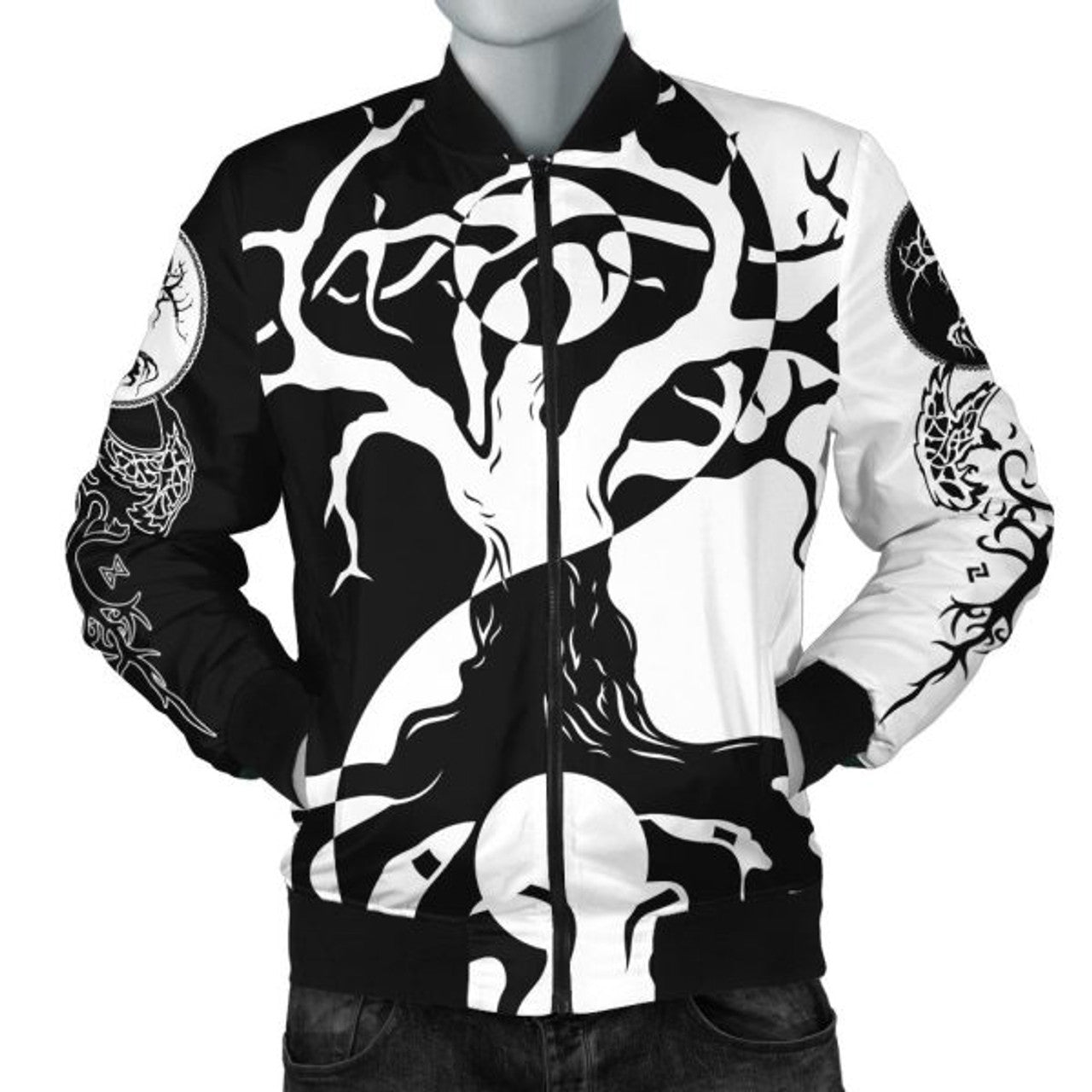 FUNSTUFFPRINT Bomber Jacket - Ying Yang Celtic Tree 3D Bomber Jacket