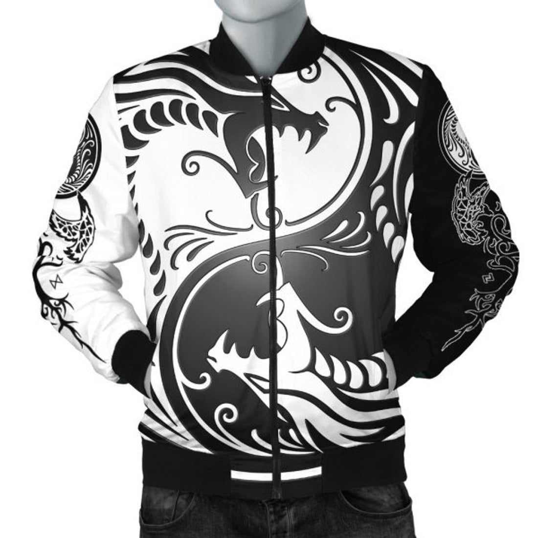 FUNSTUFFPRINT Bomber Jacket - Ying Yang Dragon 3D Bomber Jacket