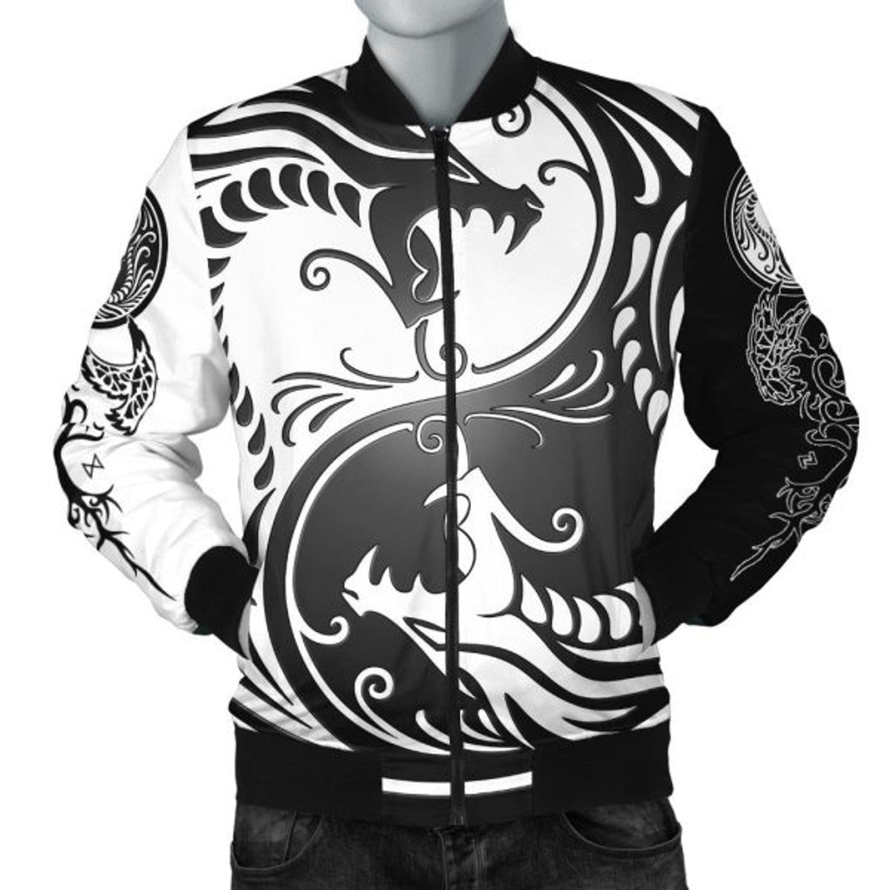 FUNSTUFFPRINT Bomber Jacket - Ying Yang Dragon 3D Bomber Jacket