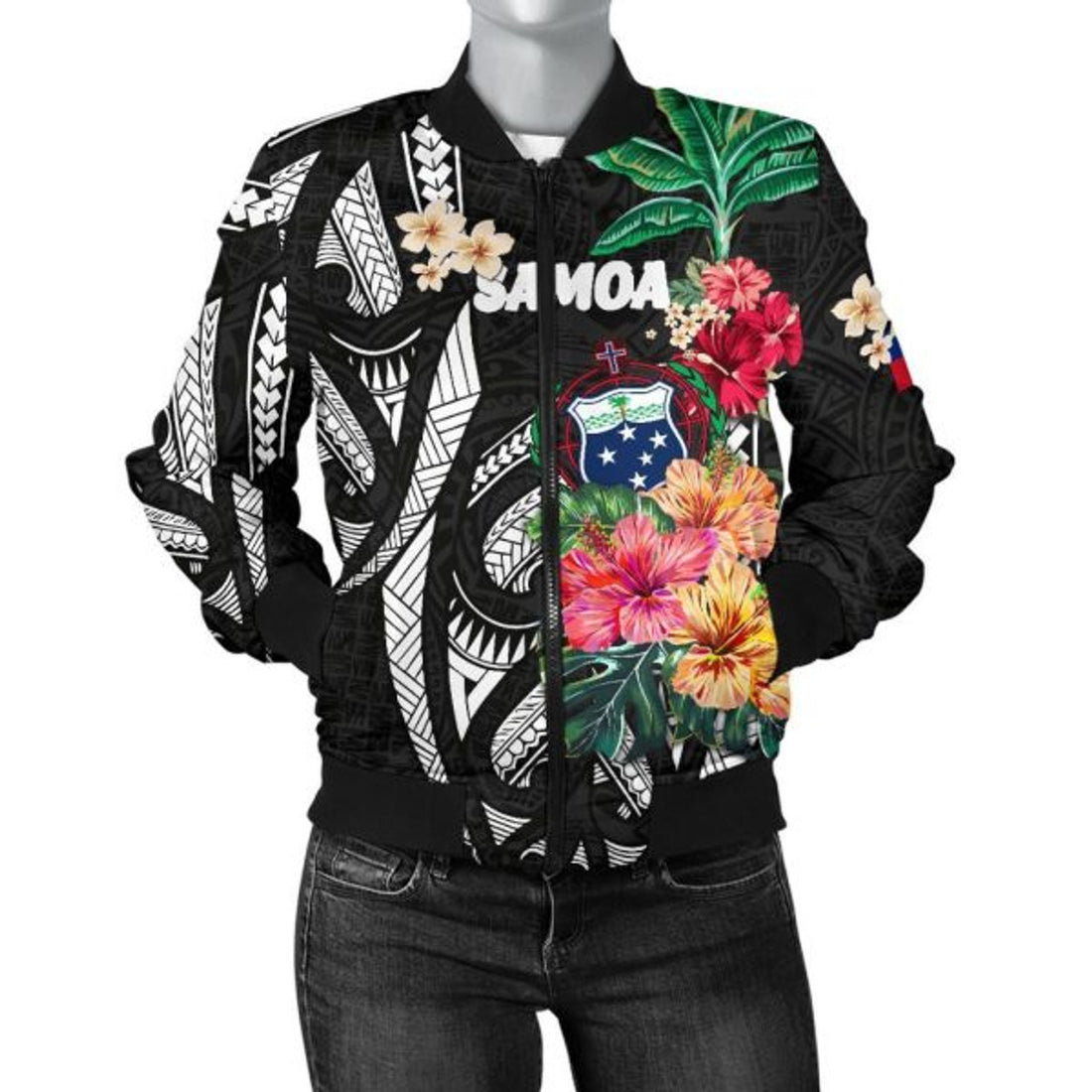 FUNSTUFFPRINT Bomber Jacketamoa Coat Of Arms Polynesian With Hibiscus 3D Bomber Jacket