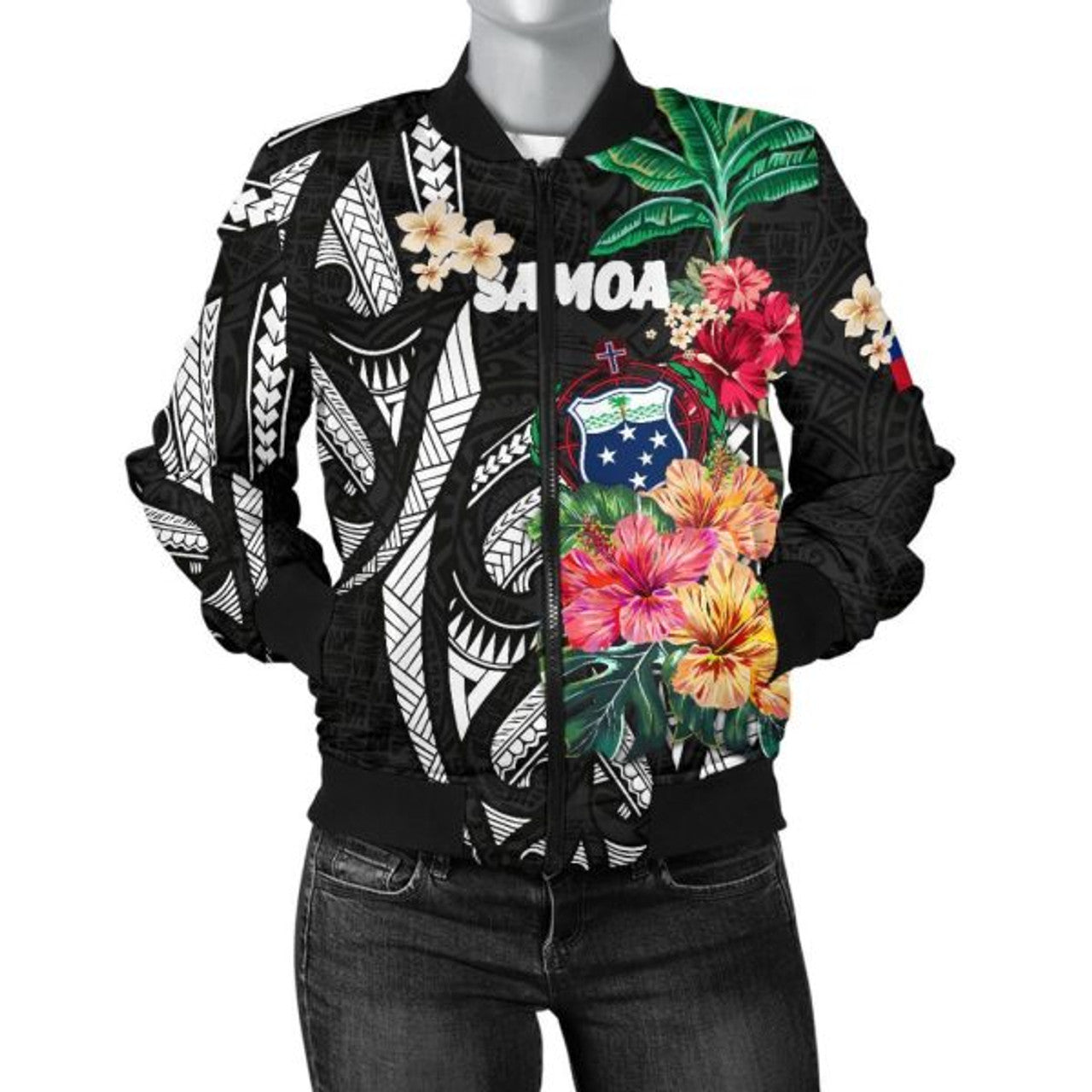 FUNSTUFFPRINT Bomber Jacketamoa Coat Of Arms Polynesian With Hibiscus 3D Bomber Jacket