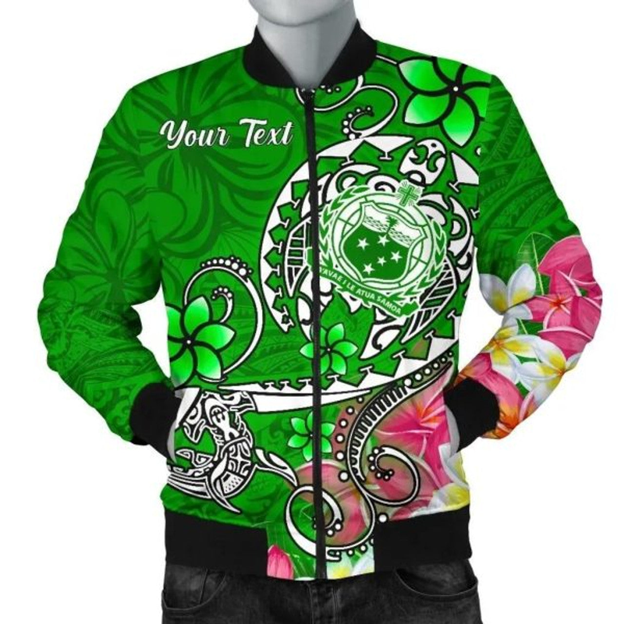 FUNSTUFFPRINT Bomber Jacketamoa Custom Personalised - Turtle Plumeria (Green) 3D Bomber Jacket