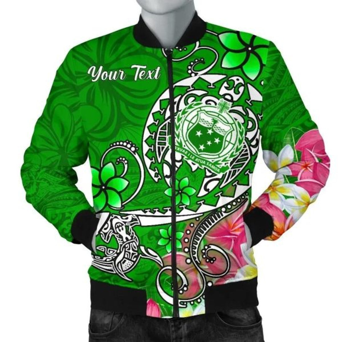 FUNSTUFFPRINT Bomber Jacketamoa Custom Personalised - Turtle Plumeria (Green) 3D Bomber Jacket