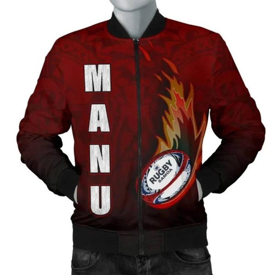 FUNSTUFFPRINT Bomber Jacketamoa - Manu Rugby Fire 3D Bomber Jacket