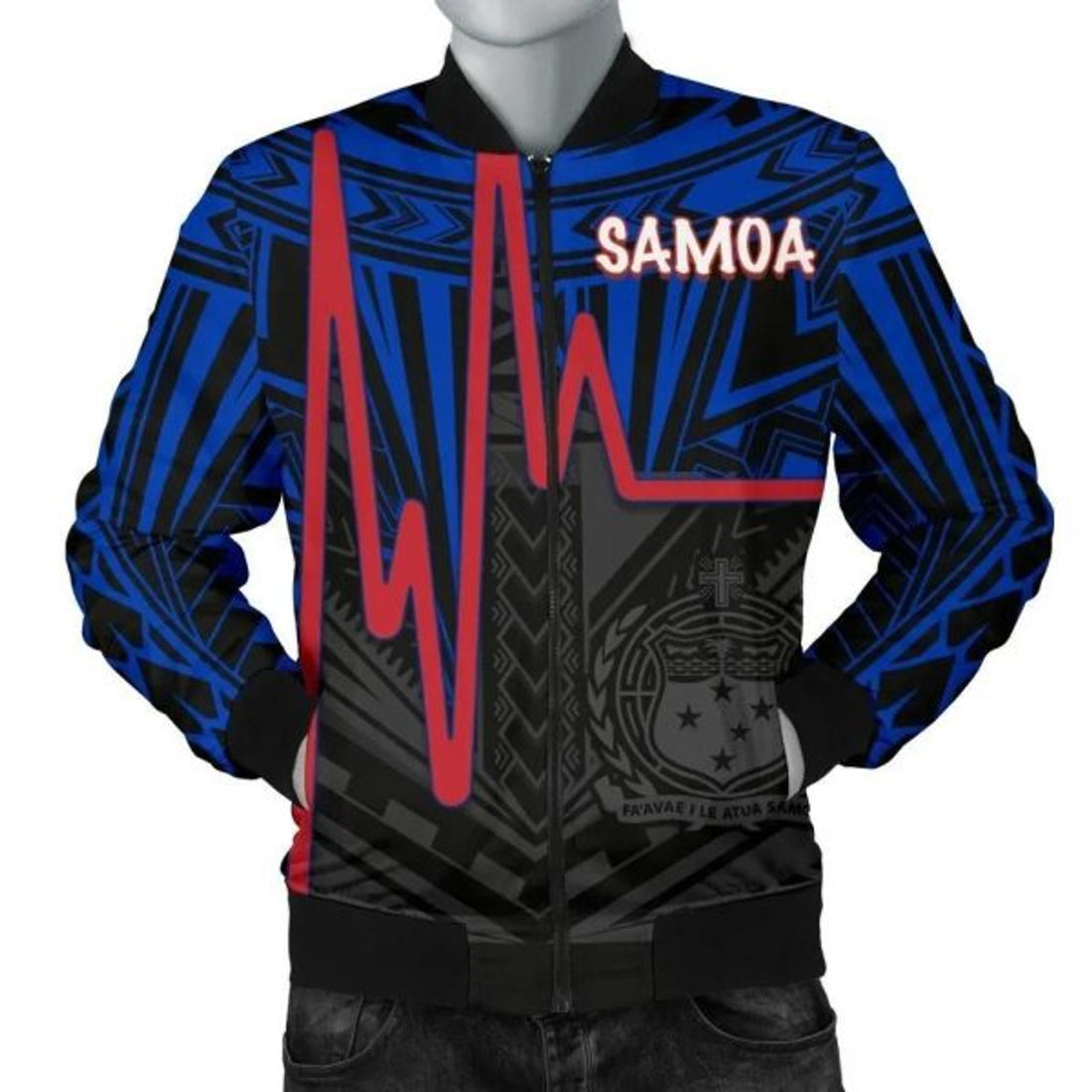 FUNSTUFFPRINT Bomber Jacketamoa - Samoa Seal With Polynesian Patterns In Heartbeat Style (Blue) 3D Bomber Jacket