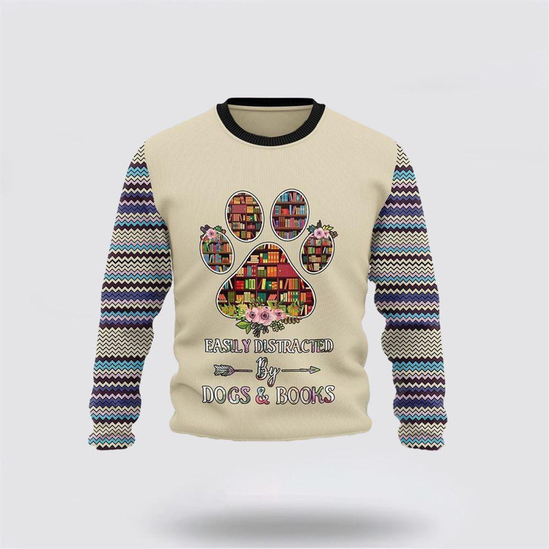 FUNSTUFFPRINT Book And Dogs Ugly Christmas Sweater – Dog Lover Christmas Sweater Ugly Sweater