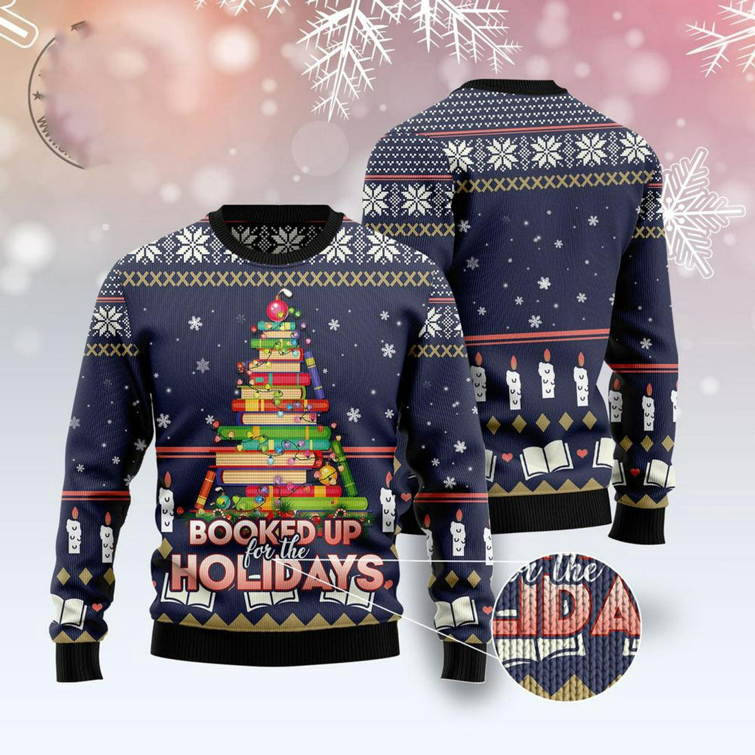 FUNSTUFFPRINT Book Christmas Tree Ugly Christmas Sweater, Xmas Tree Sweater, Christmas Sweater Ugly Sweater