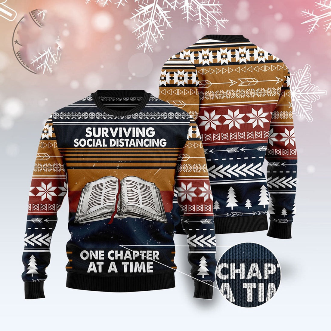 FUNSTUFFPRINT Book Retro Vintage Ugly Christmas Sweater, Christmas Sweater, Ugly Sweater, Funny Xmas Sweaters Ugly Sweater