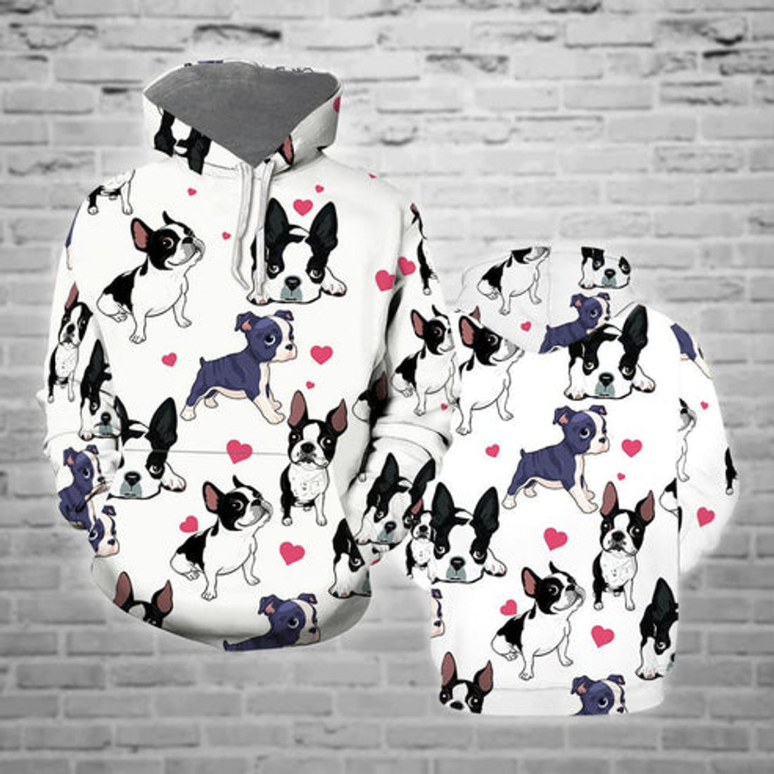 FUNSTUFFPRINT 3D Boston Terrier Christmas All Over 3D Hoodie and Zip Hoodie
