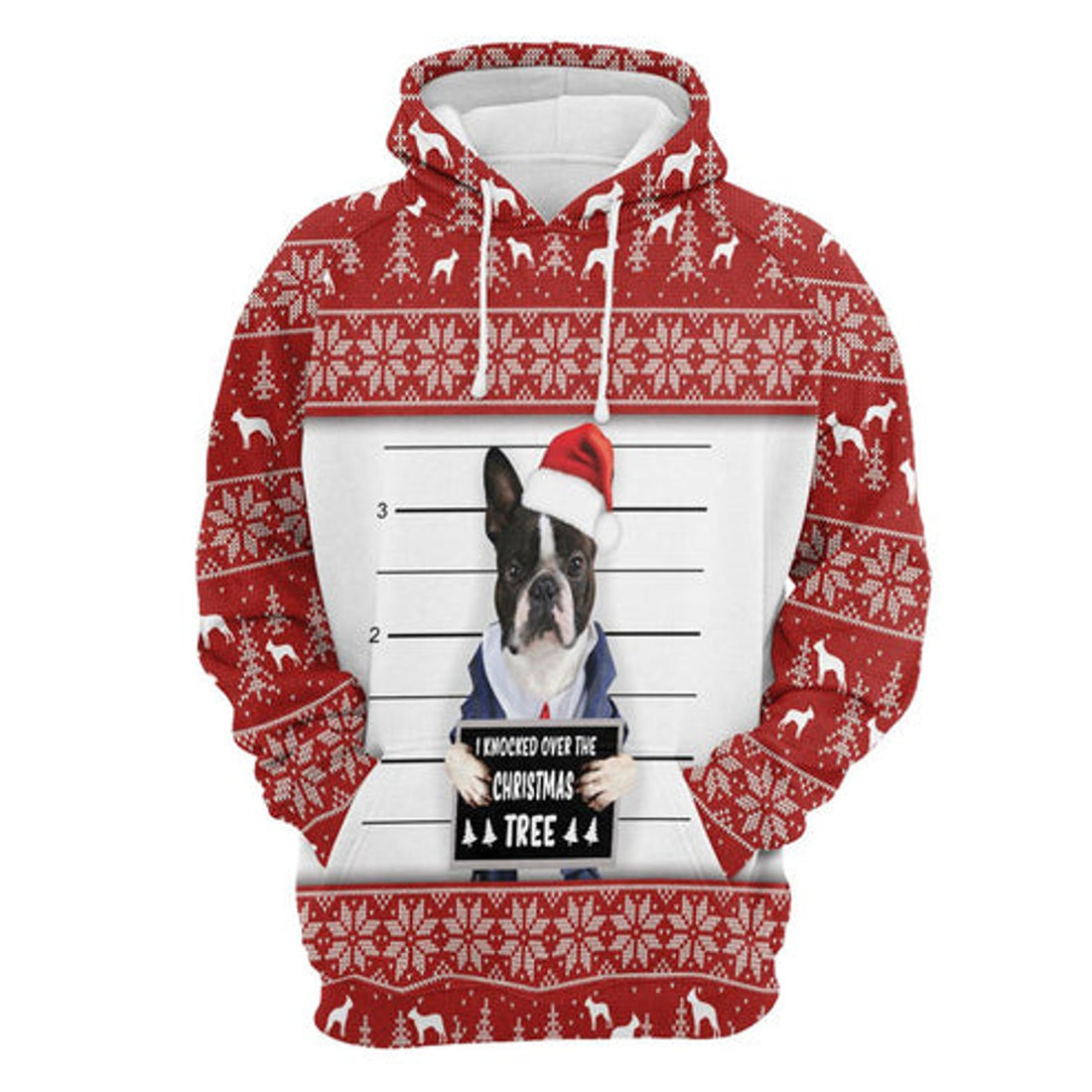 FUNSTUFFPRINT 3D Boston Terrier I Knocked Over The Christmas Tree All Over 3D Hoodie and Zip Hoodie