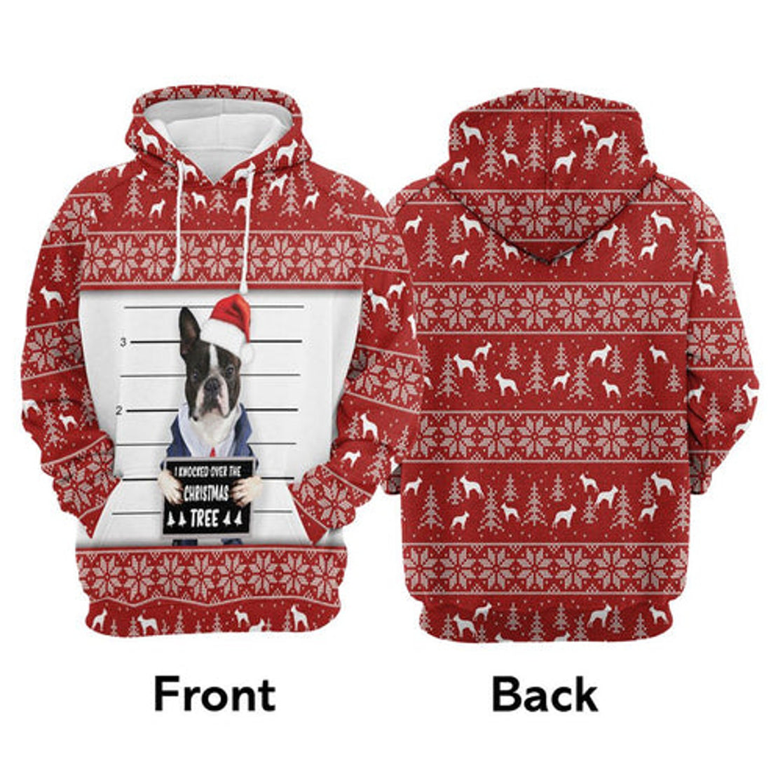 FUNSTUFFPRINT 3D Boston Terrier I Knocked Over The Christmas Tree All Over 3D Hoodie and Zip Hoodie