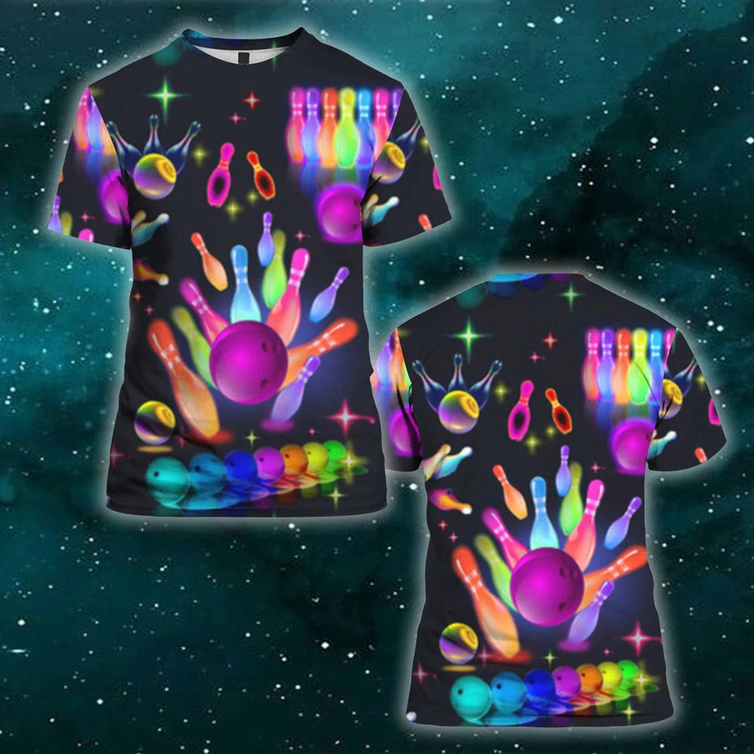 FUNSTUFFPRINT Colorful Bowling T-Shirt, Bowling Shirt For Men Women 3D T-shirt
