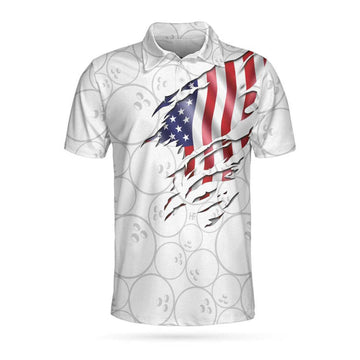 Bowling American Flag White Background Polo Shirt, American Flag Polo Shirt, Best Bowling Shirt For Men