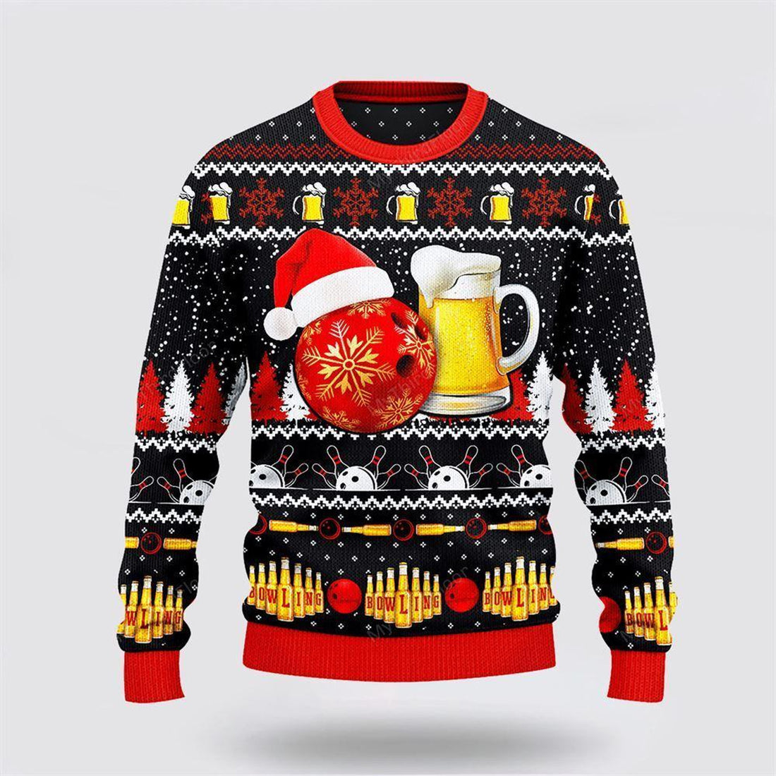 FUNSTUFFPRINT Bowling And Beer Lovers Gift Ugly Christmas Sweater – Christmas Gift For Bowling Enthusiasts Ugly Sweater