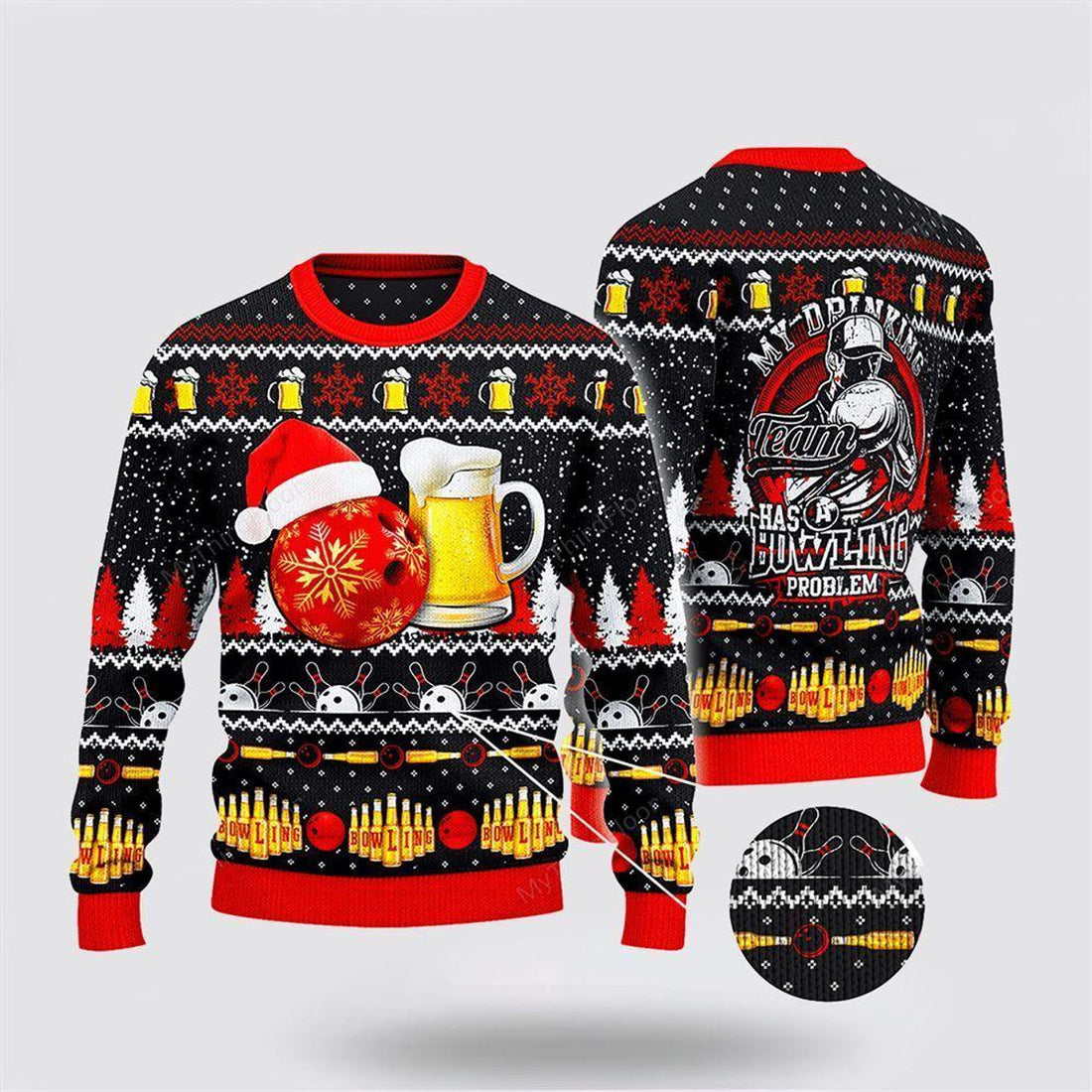 FUNSTUFFPRINT Bowling And Beer Lovers Gift Ugly Christmas Sweater – Christmas Gift For Bowling Enthusiasts Ugly Sweater