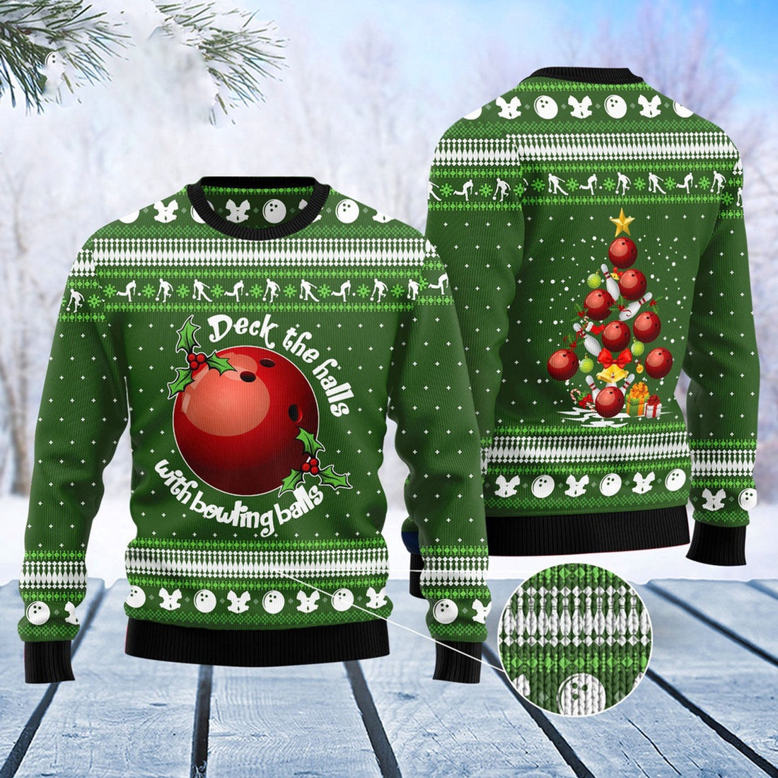 FUNSTUFFPRINT Bowling Ball Christmas Ugly Christmas Sweater, Christmas Sweater, Ugly Sweater, Funny Xmas Sweaters Ugly Sweater