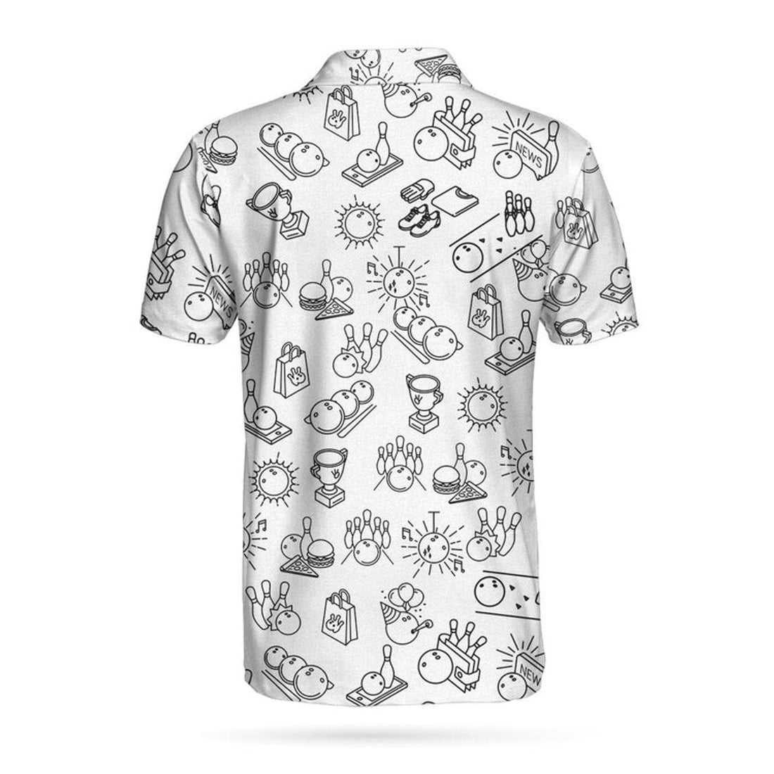 Bowling Icon Pattern Short Sleeve Polo Shirt, Clip Art Polo Shirt, Best Bowling Shirt For Men