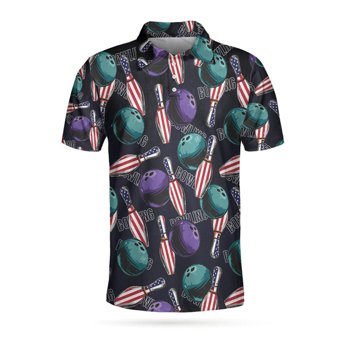 Bowling Is My Life Polo Shirt, American Flag Pattern Bowling Shirt For Men