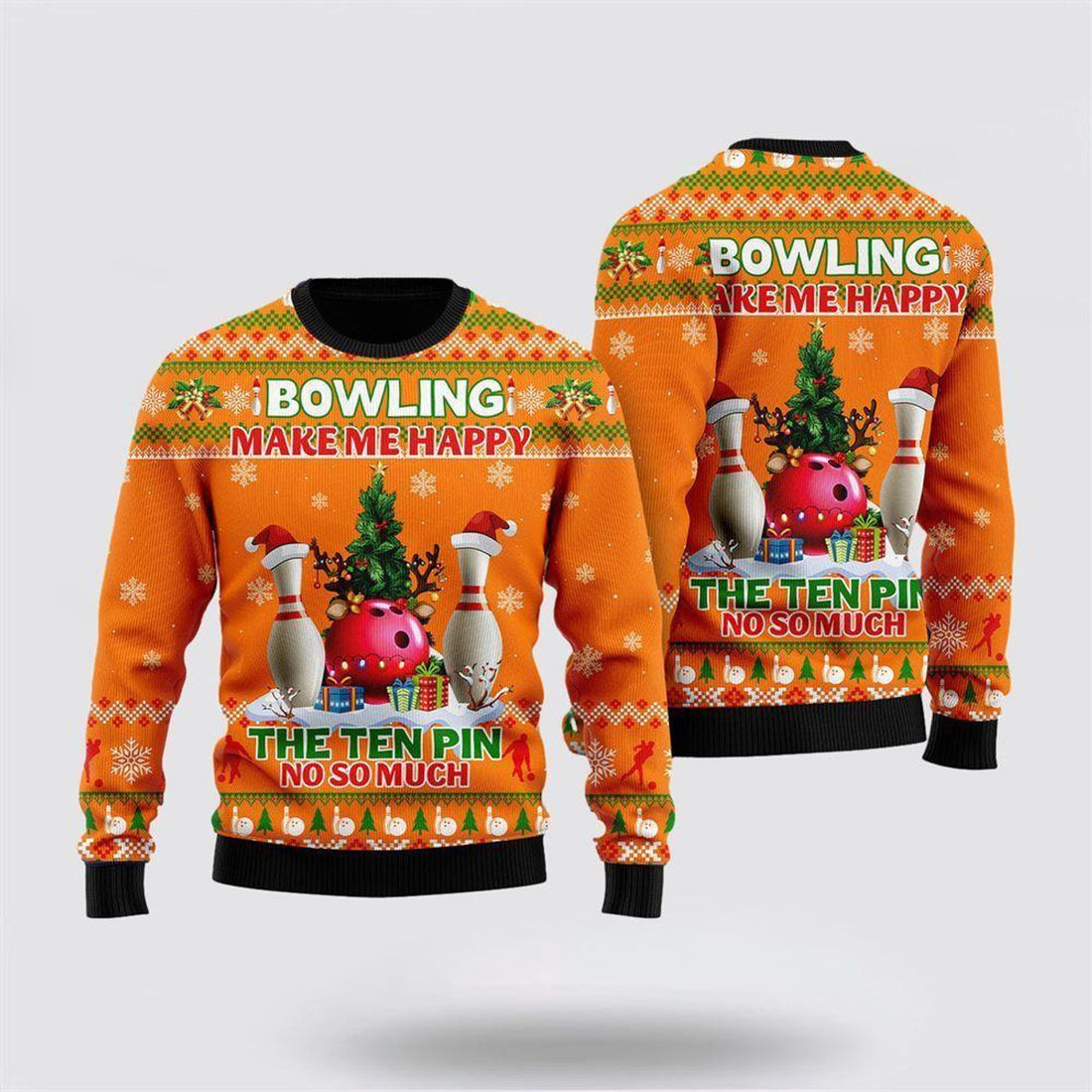 FUNSTUFFPRINT Bowling Make Me Happy The Ten Pin No So Much Ugly Christmas Sweater – Christmas Gift For Bowling Enthusiasts Ugly Sweater