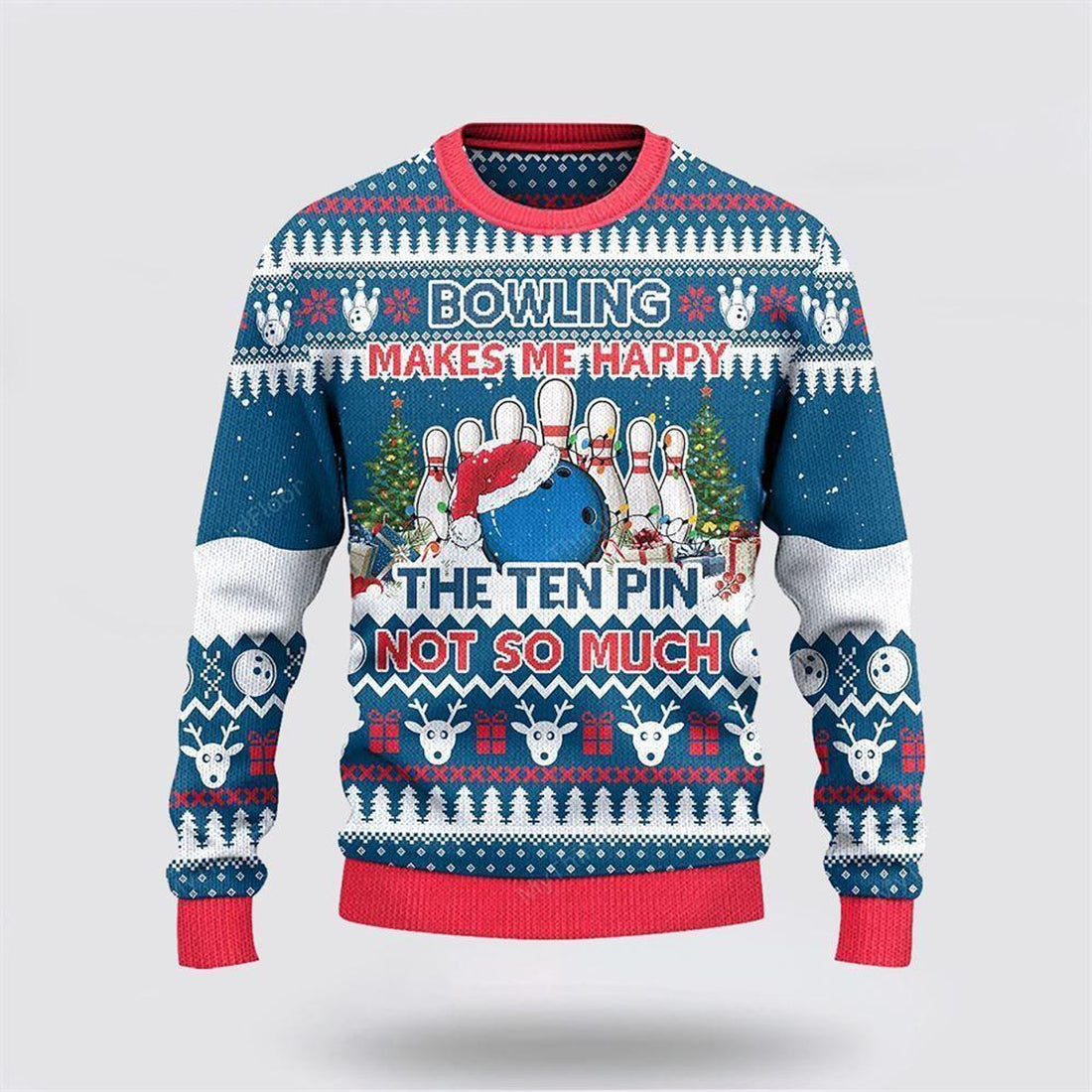FUNSTUFFPRINT Bowling Makes Me Happy The Ten Pin Not So Ugly Christmas Sweater – Christmas Gift For Bowling Enthusiasts Ugly  Sweater