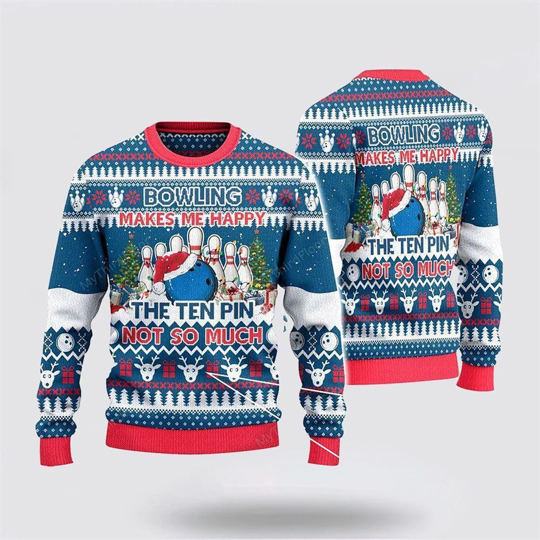 FUNSTUFFPRINT Bowling Makes Me Happy The Ten Pin Not So Ugly Christmas Sweater – Christmas Gift For Bowling Enthusiasts Ugly  Sweater