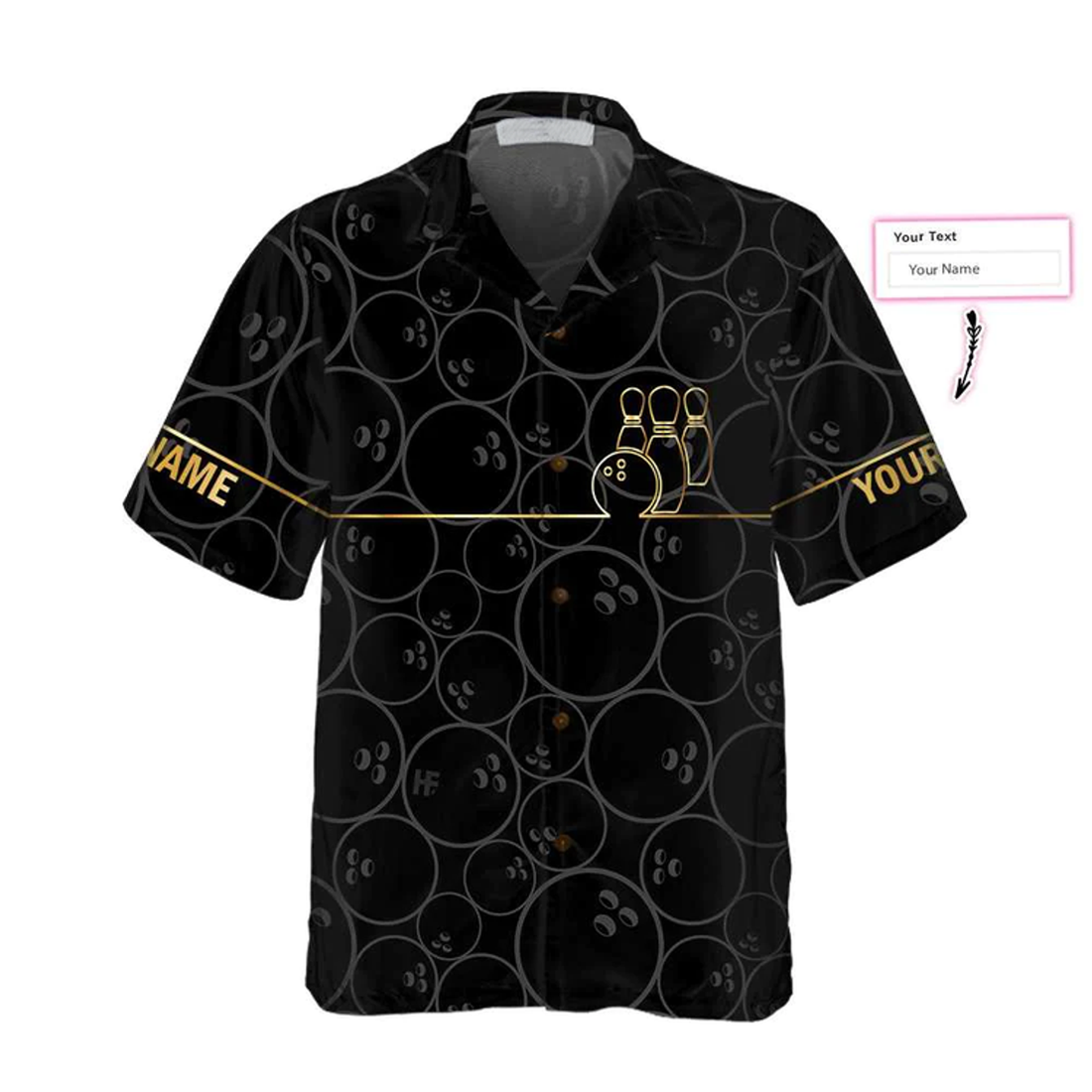Custom Bowling Pattern And Golden Custom Hawaiian Shirt, Personalized Bowling Shirt For Men & Women