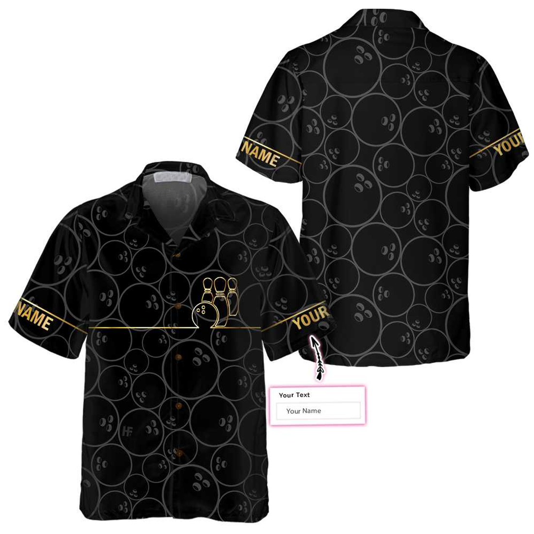 Custom Bowling Pattern And Golden Custom Hawaiian Shirt, Personalized Bowling Shirt For Men & Women