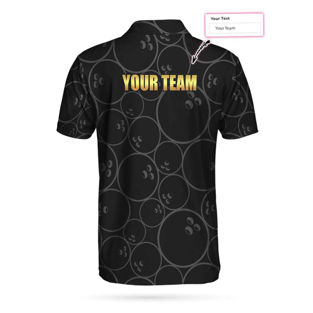 Custom Bowling Pattern And Golden Polo Custom Polo Shirt, Black Personalized Bowling Shirt With Name, Bowling Gift Idea
