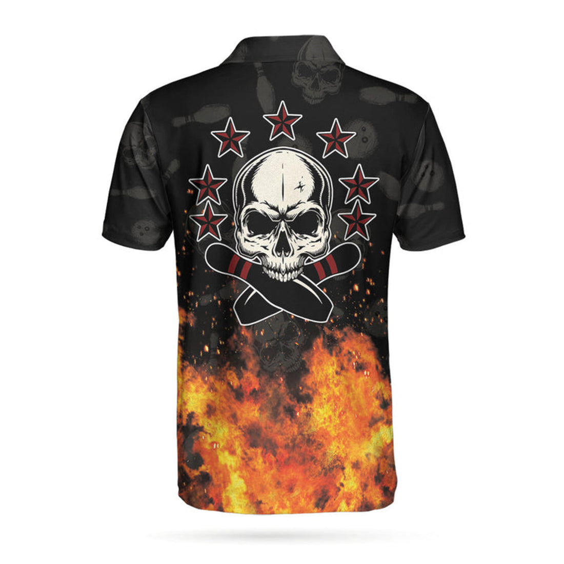 Bowling Skull And Monster Ball Short Sleeve Polo Shirt, Skull Star Fire Polo Shirt, Best Bowling Shirt For Men