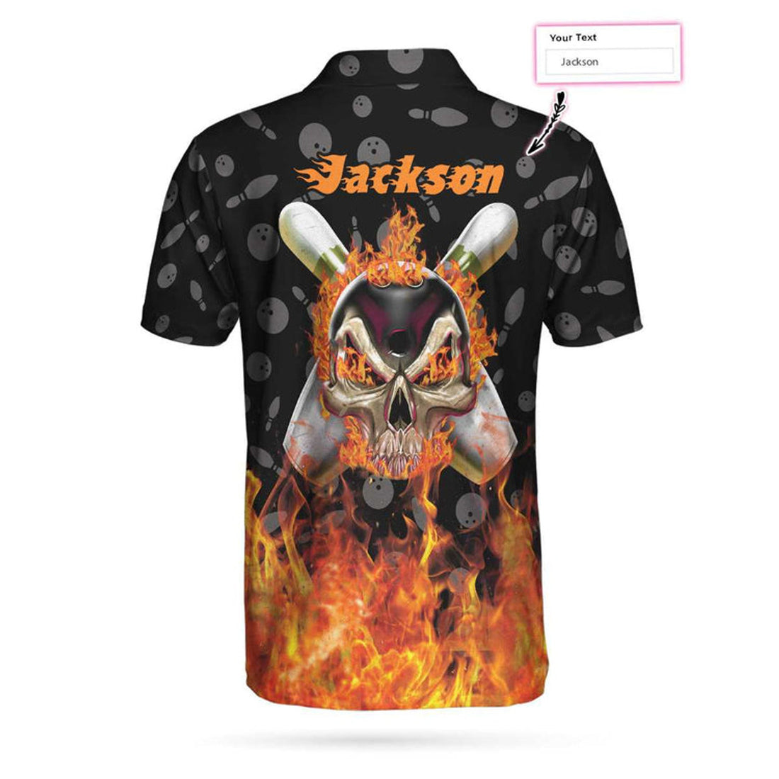 Custom Bowling Skull Flame Custom Polo Shirt, Personalized Skull Bowling Polo Style Shirt, Bowling Gift Idea