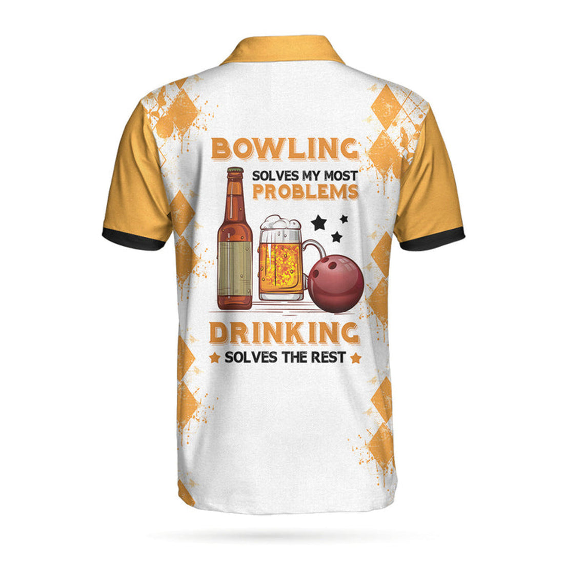 Bowling Solves My Most Problems Drinking Solves The Rest Polo Shirt, Argyle Pattern Beer Polo Shirt, Bowling Shirt For Men