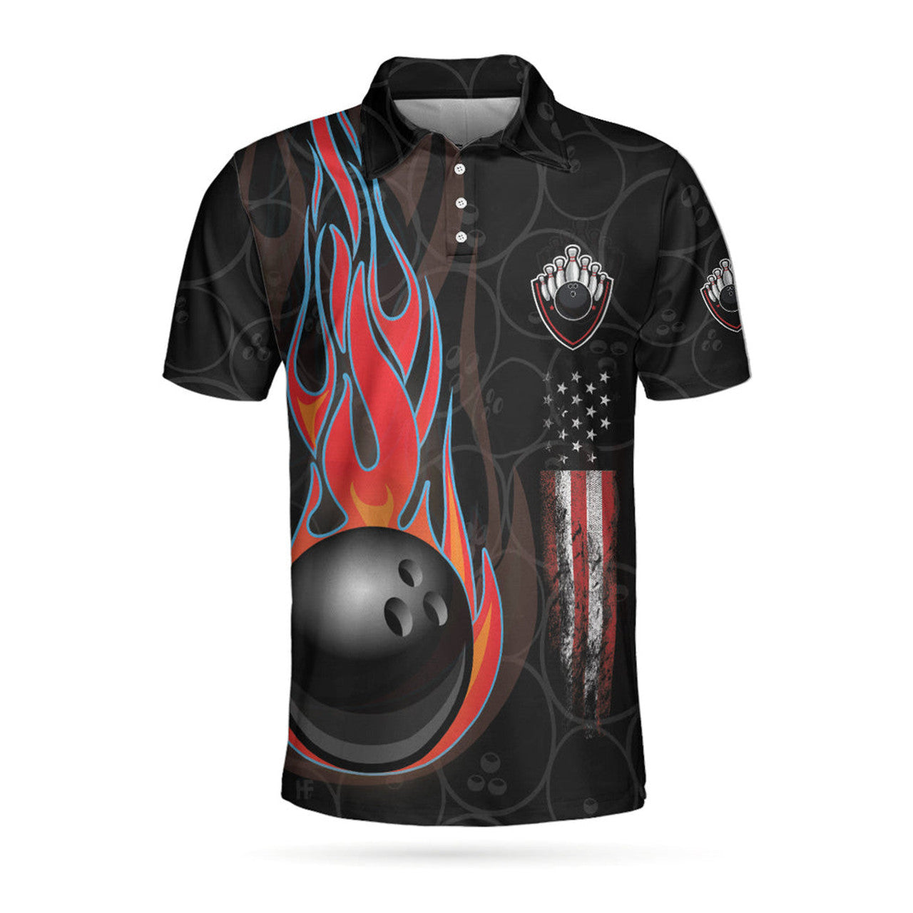 Custom Bowling Team Skull Short Sleeve Custom Polo Shirt, Personalized Skull American Flag Polo Shirt, Bowling Shirt For Men