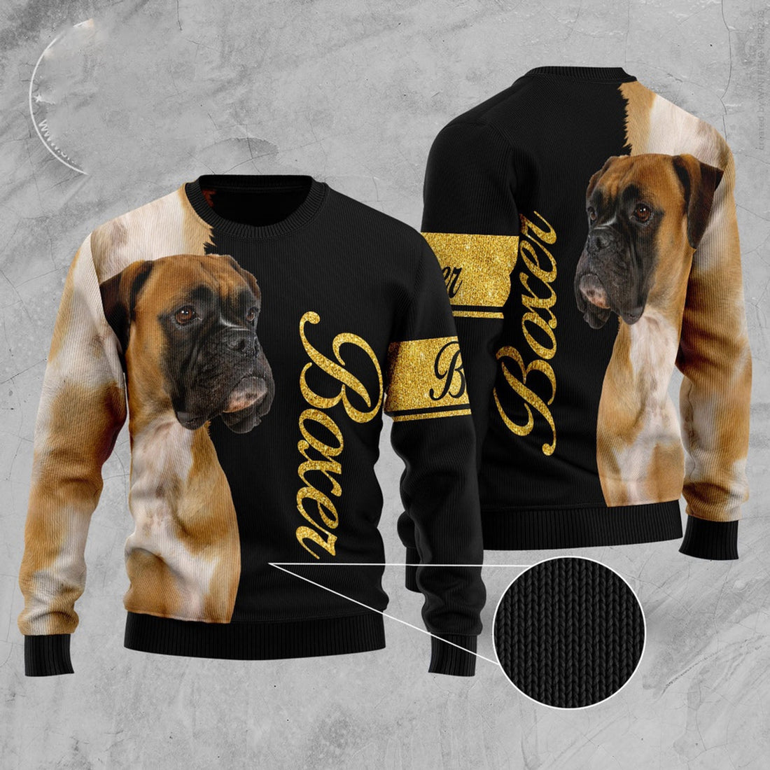 FUNSTUFFPRINT Boxer Half Cool Ugly Christmas Sweater, Dog Ugly Christmas Sweater, Ugly Dog Sweaters Ugly  Sweater