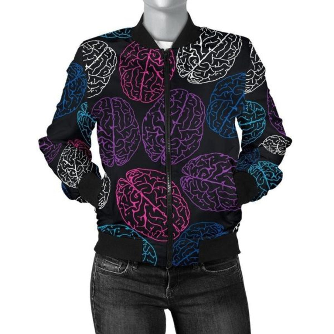FUNSTUFFPRINT Brain Pattern Print Women Casual 3D Bomber Jacket
