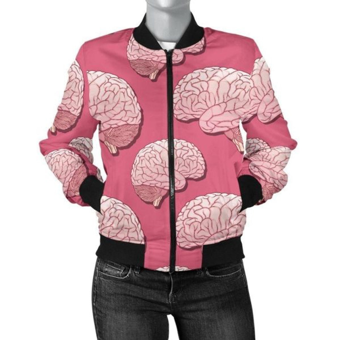 FUNSTUFFPRINT Brain Pink Pattern Print Women Casual 3D Bomber Jacket