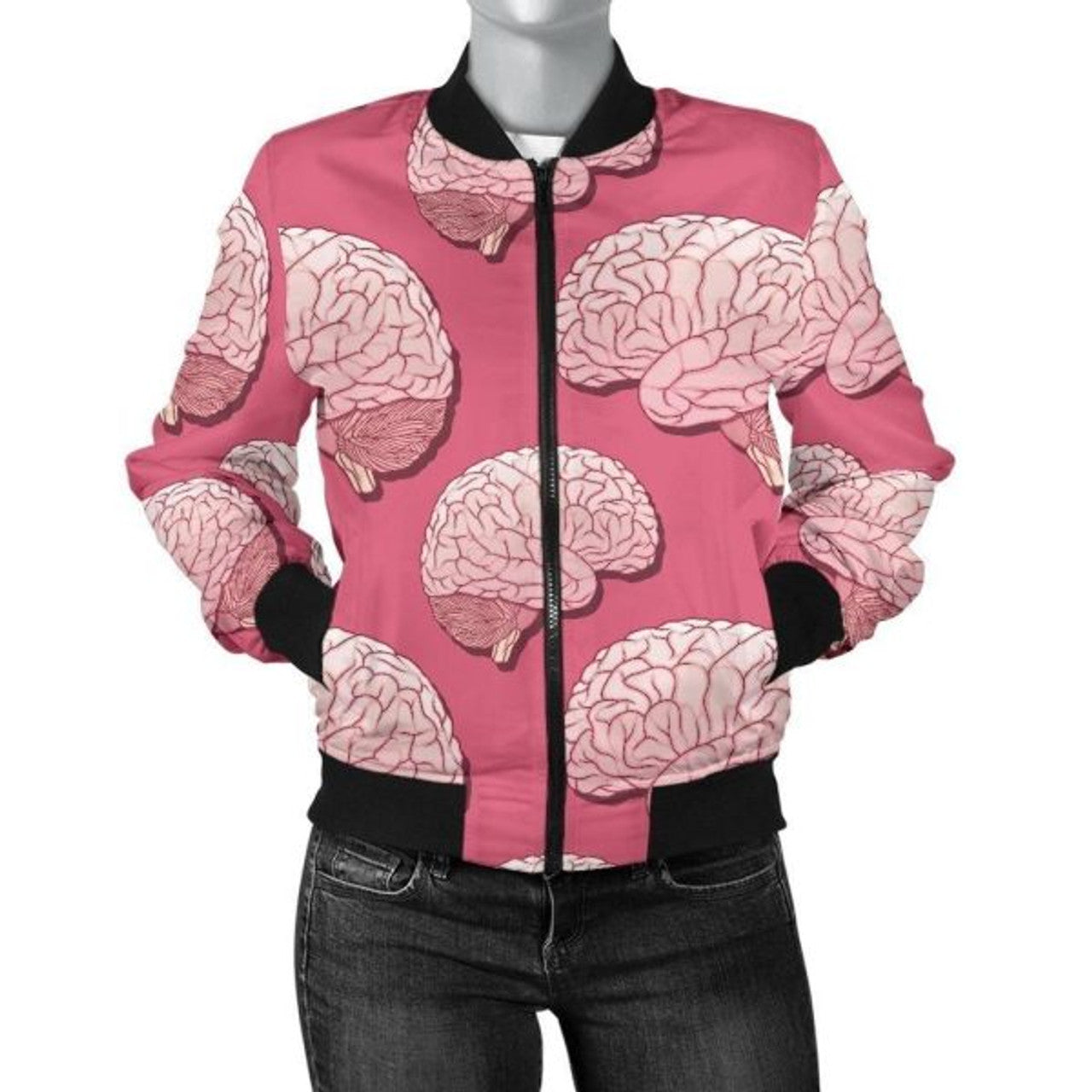FUNSTUFFPRINT Brain Pink Pattern Print Women Casual 3D Bomber Jacket