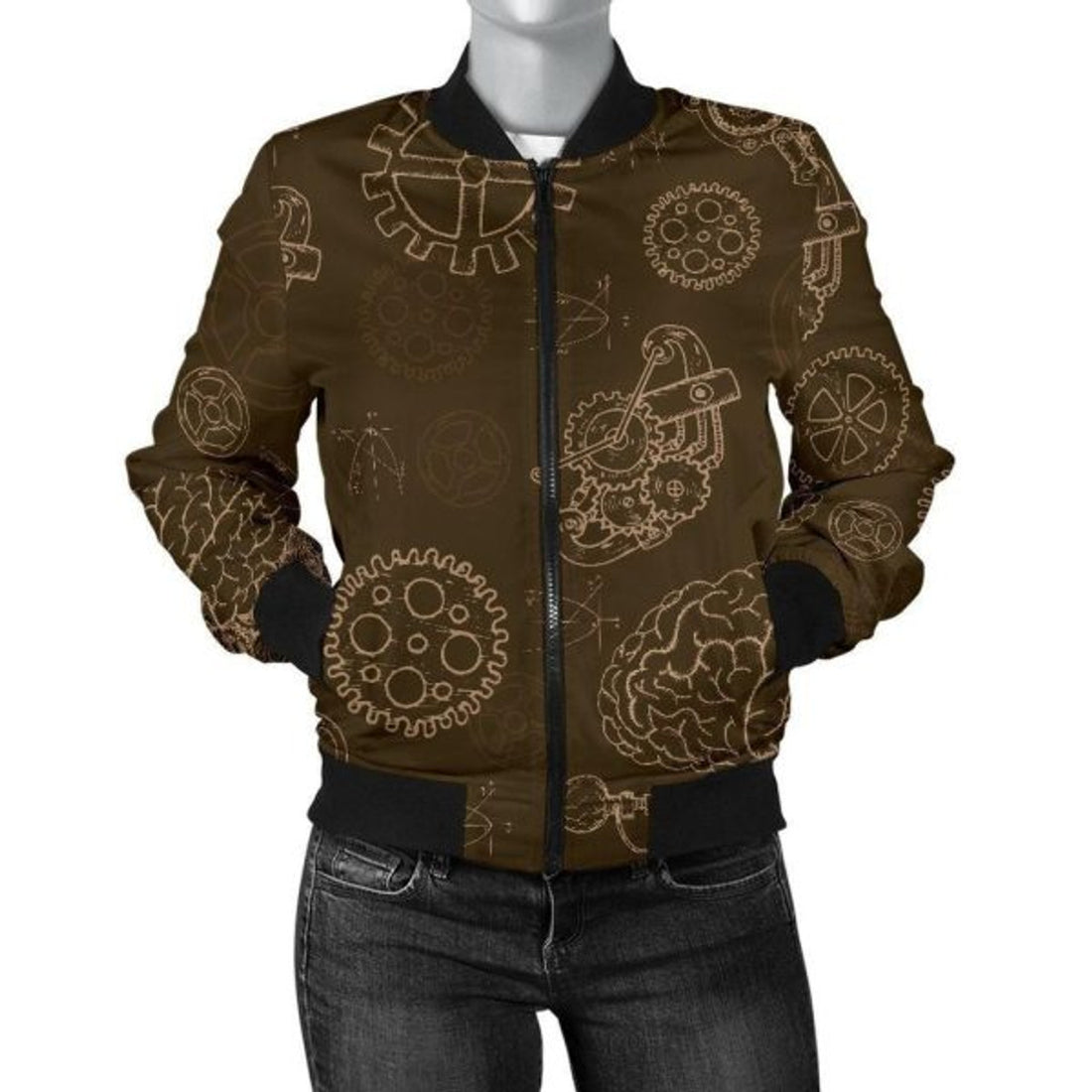 FUNSTUFFPRINT Brain Thinking Pattern Print Women Casual 3D Bomber Jacket