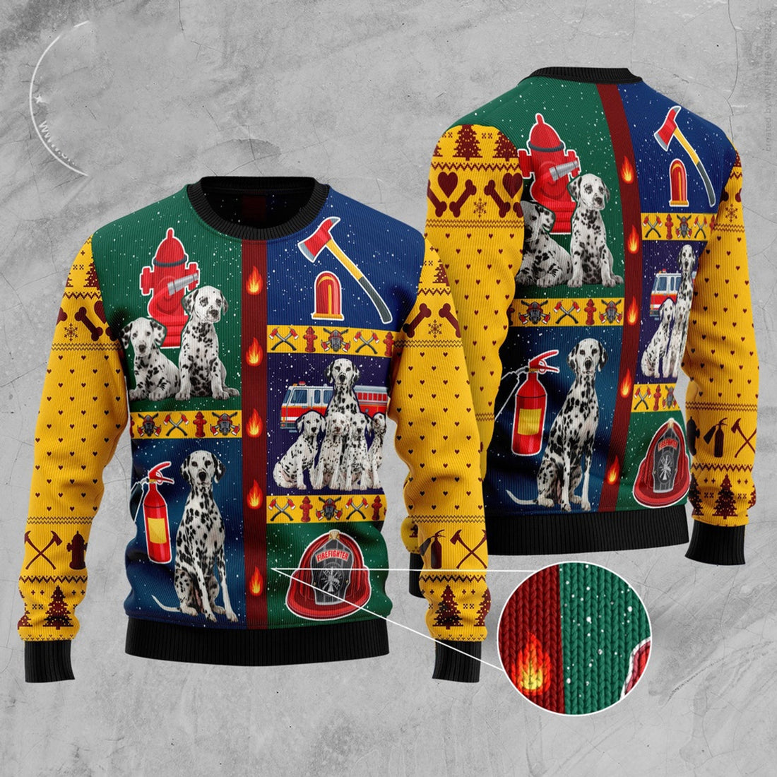 FUNSTUFFPRINT Brave Dalmatian Firefighter Ugly Christmas Sweater, Christmas Sweater, Ugly Sweater, Funny Xmas Sweaters Ugly Sweater