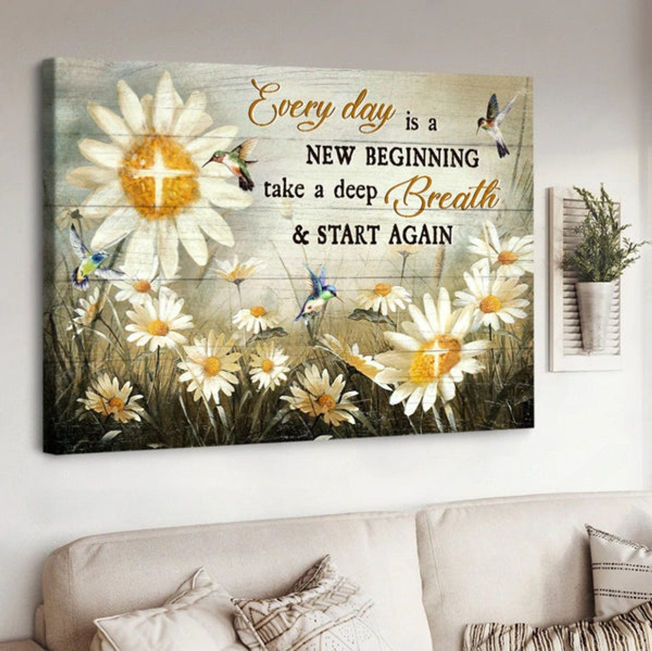 Brilliant Daisy Field Every Day Is A New Beginning Canvas Wall Art - Christian Poster - Religious Wall Decor