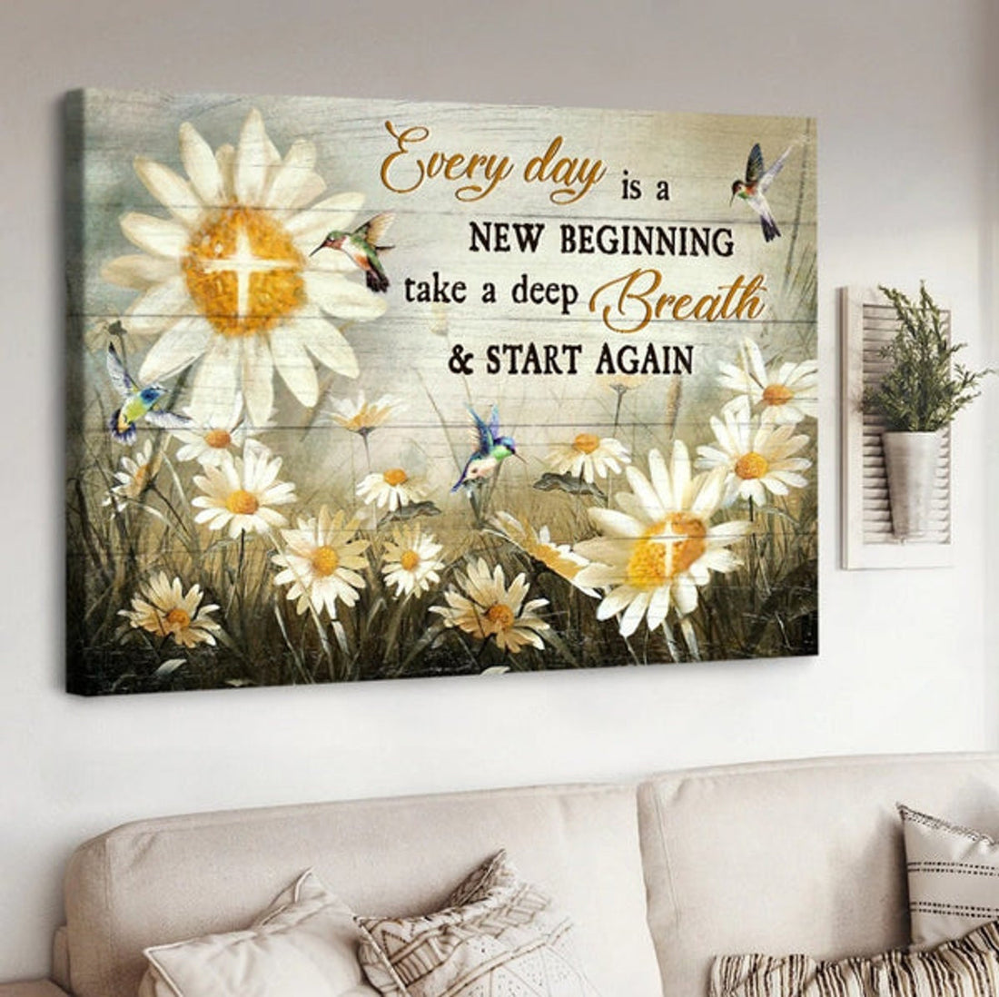 Brilliant Daisy Field Every Day Is A New Beginning Canvas Wall Art - Christian Poster - Religious Wall Decor