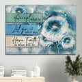 Brilliant Dandelion Flower Blue Butterfly Accept What Is Let Go Canvas Wall Art - Christian Wall Decor