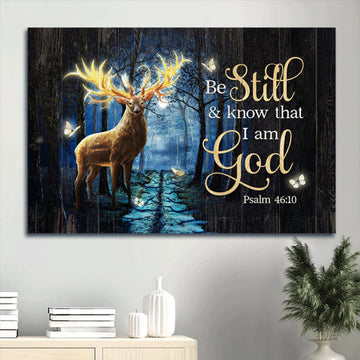 Brilliant Deer Magic Forest Pretty Butterfly Canvas Be Still And Know That I Am God Canvas Wall Art - Christian Wall Decor